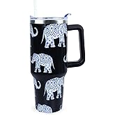 Xchearser 40 oz Cute Elephant Tumbler with Handle and Straw, Stainless Steel Insulated Cup with Lid and Straw, Travel Mug Water Bottle, Gifts for Women