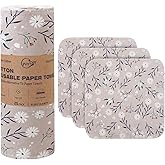 Poyday Paper Towels Washable Roll: 25Pack Cotton Cloth Paper Towels 11.8x11.8In Absorbent Soft Flannel Paperless Towels Alternative for Kitchen Reusable Napkins Zero Waste (Flower, Large)