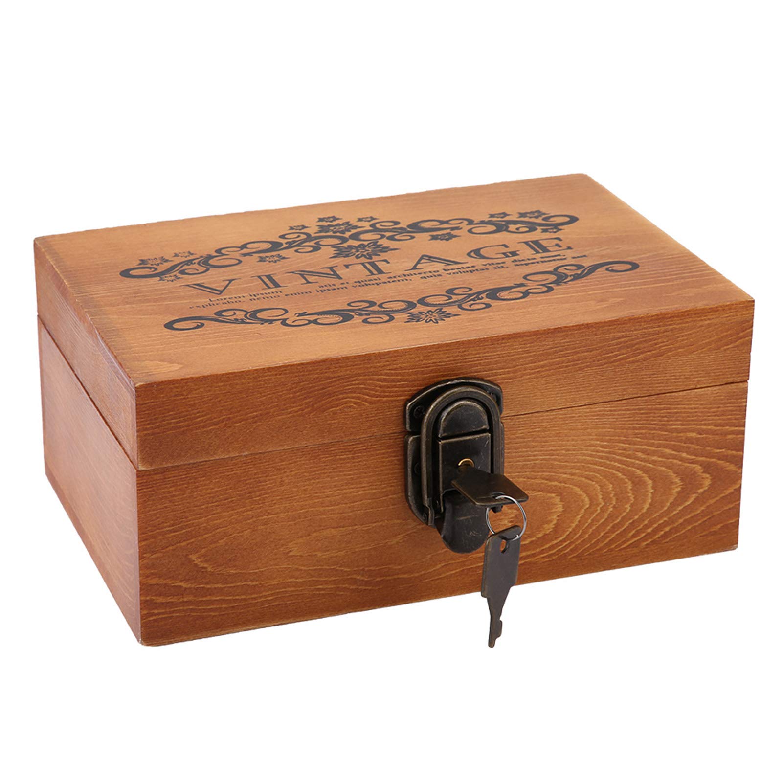 Hztyyier Vintage Wooden Stash Box with Lock and Key, Decorative Gift Storage Box, 14 x 9 x 9.5 cm (#1)