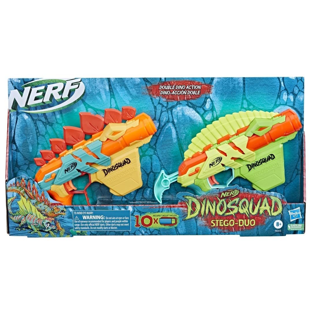 Nerf DinoSquad Stego-Duo - 2 Toy Foam Blasters - 10 Elite 2.0 Darts - F6315, Medium