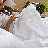 David's Home Pre-Washed 100% Cotton Muslin Blanket King Size, 4-Layer Soft Throw for Bed Couch, Breathable & Lightweight Blankets for Adults Hot Sleepers, Room Decor, Luxury Gift, White, 108 * 90"