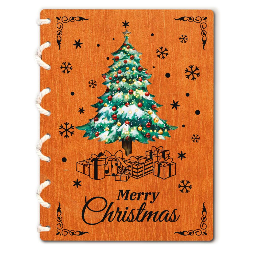 WADORN Christmas Tree Wooden Greeting Card, Handmade Wood Merry Christmas Greeting Cards for Husband Wife Her Him Parents Friends Romantic Greeting Gift Card for Xmas Day Holiday Cards