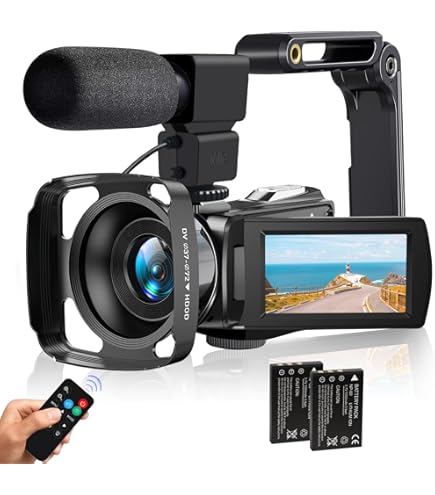 Hojocojo 4K 48MP videocamera, camcorder, 18 x digitale zoom, wifi, videocamera voor YouTube 3,0 inch HD-scherm, vlogging-camera met 2 batterijen, draadloze microfoon, 64 G SD-kaart, afstandsbediening