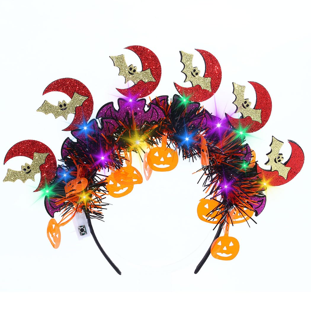 Flayem Halloween Bat Headband Costume Orange Sequins Women's Headbands Light on Moon Pumpkins Party Hair Hoop