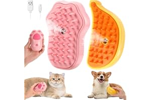VZZNN 2 Pack Cat Steam Brush 3 in 1 Steamy Cat Brush for Massage Cat Hair Cleaning Brush Comb Multifunctional Pet Grooming Brush Self Cleaning Steam Cat Brush Removing Tangled and Loose Hair(Yellow+Pink)