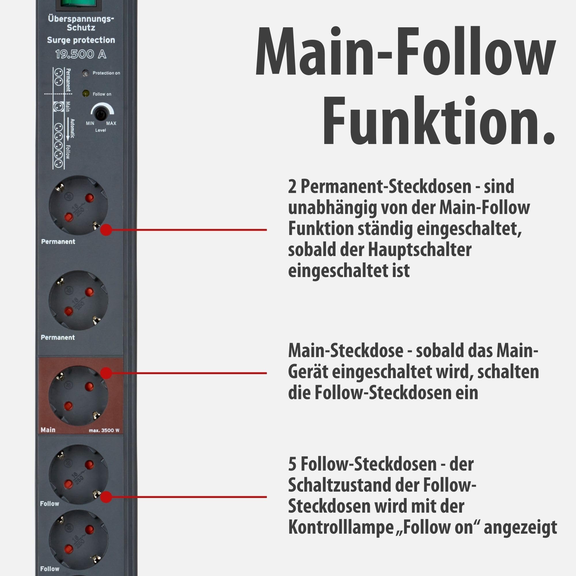 Brennenstuhl Secure-Tec Steckdosenleiste 8-Fach mit Überspannungsschutz und Main Follow Funktion (Mehrfachsteckdose mit 3m Kabel und Schalter) anthrazit 4