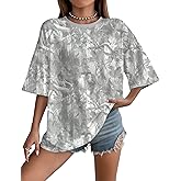 UOUA Women Oversized Graphic T-Shirt Casual Cotton Tees Printed Summer Tops