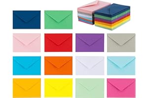 Purple Q Crafts 140 Mini Envelopes 14 Assorted Colors,Gummed closure, Gift Card, Business Card Envelopes 4"x 2.7"