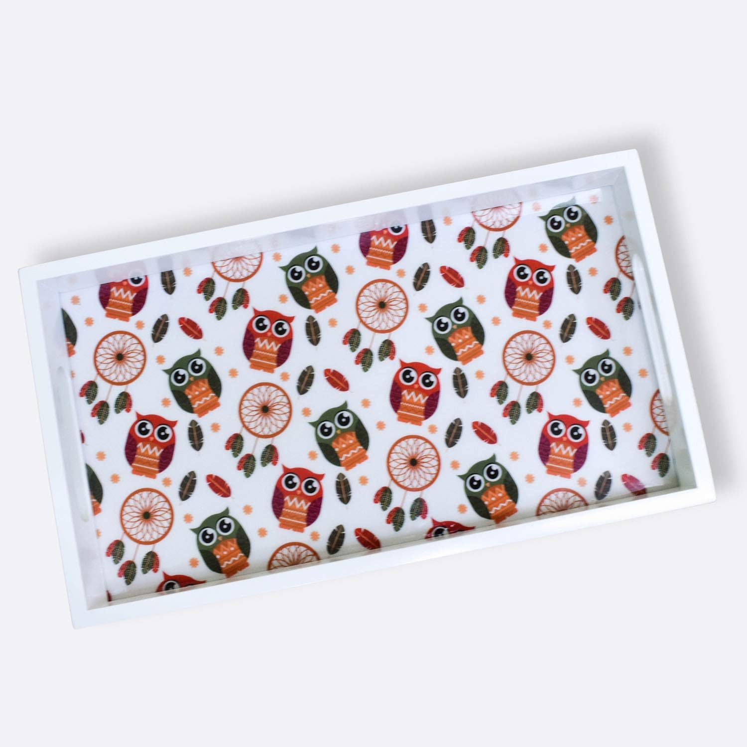 BRICK BROWN Premium White Printed Serving Tray (Beige)