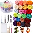 Jupean Needle Felting Kit, Felting Kits for Beginners 24 Colors Wool Roving (5g/Color), Complete Needle Felting Starter Kit w