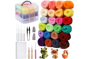 Jupean Needle Felting Kit, Felting Kits for Beginners 24 Colors Wool Roving (5g/Color), Complete Needle Felting Starter Kit w