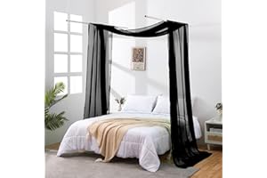 JADE POKE Black Sheer Bed Canopy Scarf 288 Inch Long, Bed Canopy for Girls Adult, Decorative Bed Canopy Scarfs Curtain Drapes for Farther Bedroom/Anniversary, Window Valance Curtain Wide 52, King