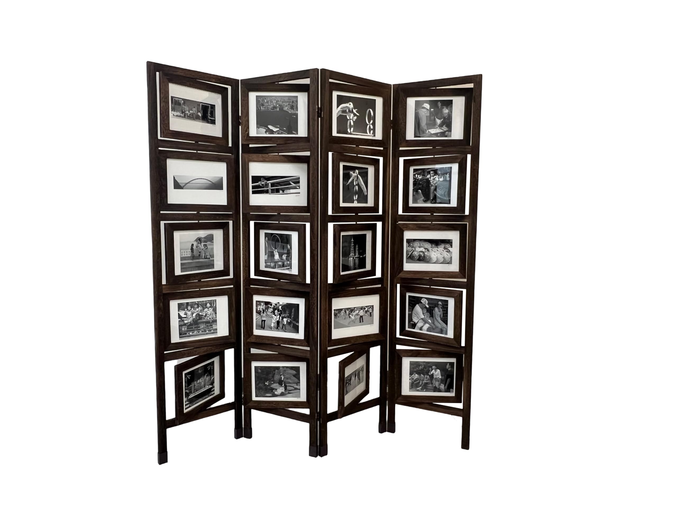 Photo 1 of Proman Products Oscar II 4 Panel Paulownia Wood Freestanding Picture Frame Room Divider Folding Screen Partition, Landscape-Style