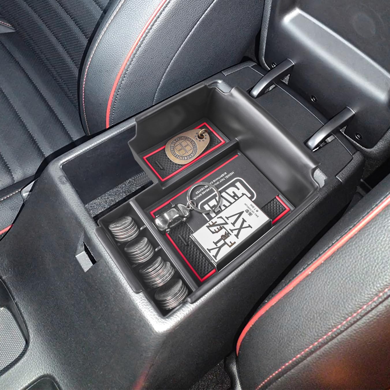 Photo 1 of HGWEI Center Console Organizer Compatible with Kia Forte GT EX FE LX LXS S 2019 2020 2021 2022 2023 2024 Accessories, ABS Materials Insert Tray Armrest Box Secondary Storage, Red