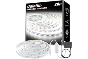 dalattin White LED Strip Lights, 20ft Dimmable Super Bright 24V Led Tape Light 6500K 360 LEDs Lights for Bedrooms, Mirror, Kitchen, Home Decoration Daylight White