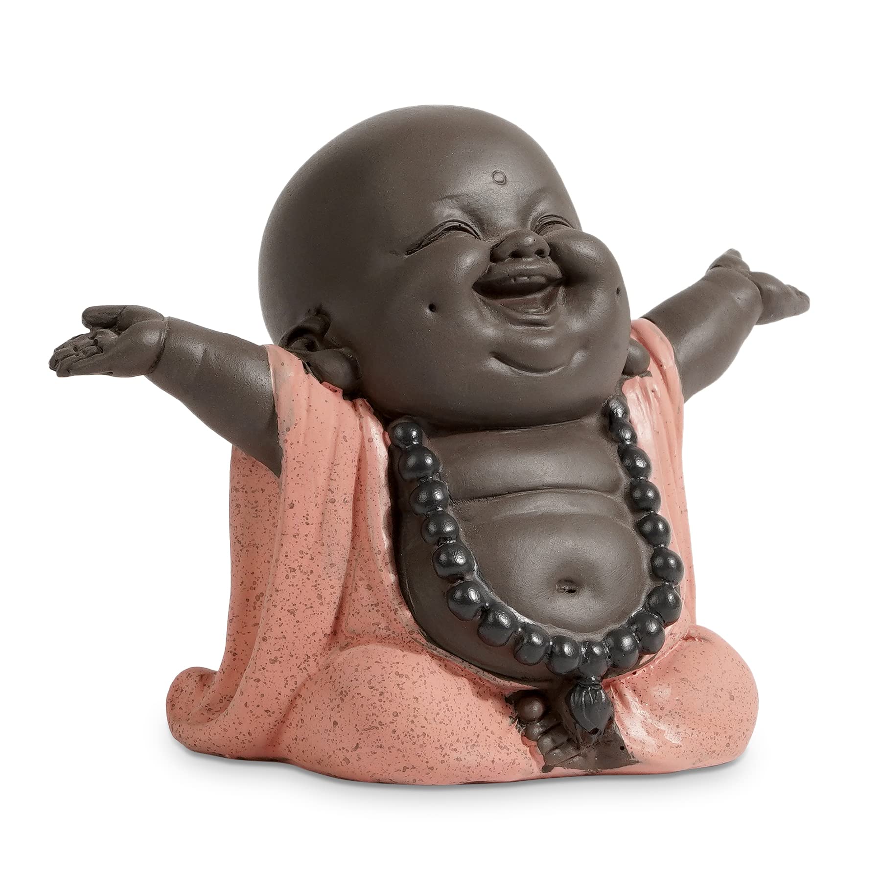 JUJOYBD Small Laughing Buddha, Cute Monk Statue, Cute Grinning Buddha Made of Ceramic, Ornament Figure, Gift Decoration for Desk Living Room, 7.8 cm High, Orange