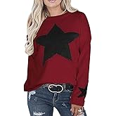 shermie Womens Star Graphic Sweaters Long Sleeve Crew Neck Casual Cable Knit Pullover Sweater