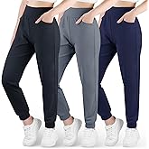BIG ELEPHANT 3 Pack Girls Joggers with Pockets, High Waisted Kids Athletic Pants for Yoga Running