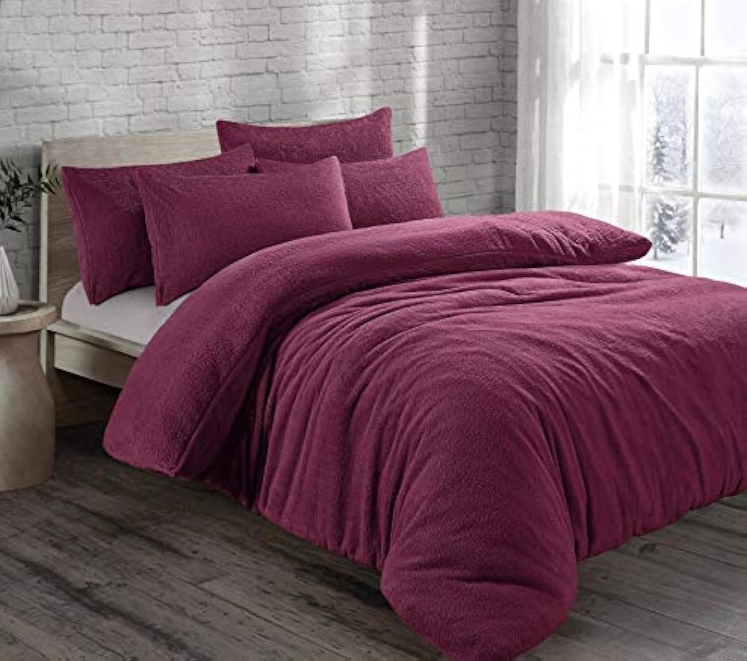 EXQUIZIT HOME® Teddy Fleece Duvet Cover Set – Super Soft Teddy Bear Fleece Bedding Set with Pillowcases – Warm Cosy Winter Fleece Quilt Cover (Plum Single 135cm x 200cm Approximate)