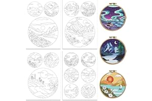Peacoblue Water Soluble Embroidery Patterns for Beginners Nature and Scener 4 Sheets with 15pcs Patterns, Wash Away Stick and Stitch Embroidery Pattern Stabilizer for Hand Sewing Lover Women Adults