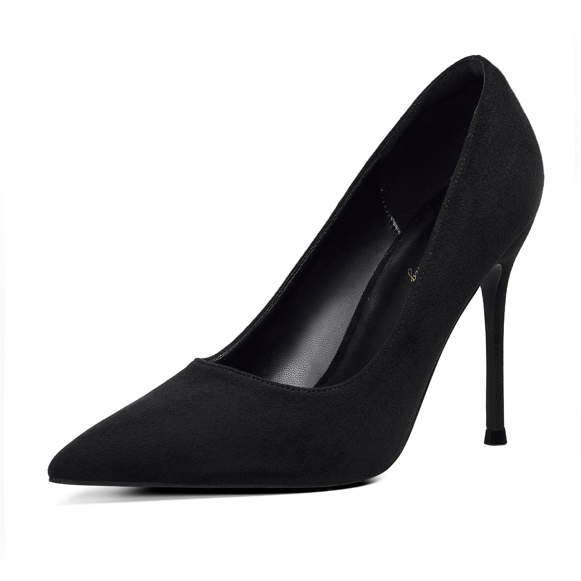 Photo 1 of Elisabet Tang Women's High Heels Pumps Closed Pointed Toe Stiletto 4inch Heels Classic Office Special Dressy Wedding Pump Shoes Black Suede 11