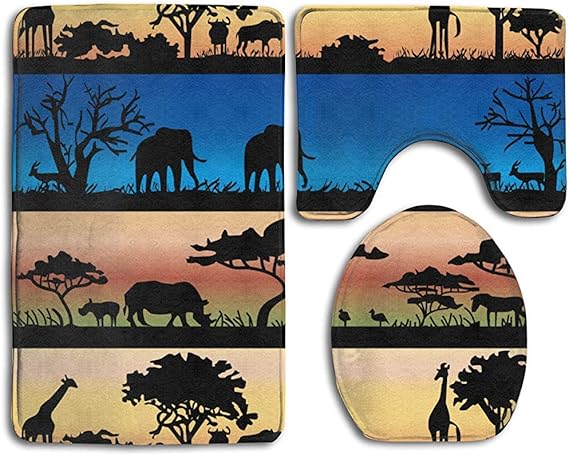 KRWHTS - Juego de 3 alfombrillas de baño para baño, diseño de animales