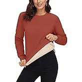MAGCOMSEN Women's Sherpa Lined Sweatshirts Thermal Casual Crewneck Fleece Pullover Winter Warm Thick Tops