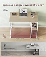 VASAGLE Computer Desk 100x50x76 cm Natural Beige Pearl White LWD046L01 view 3