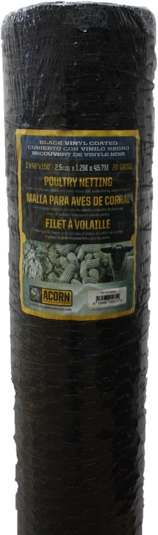 Acorn International PNVC148150 Poultry Netting, 1" x 48" x 150', Black