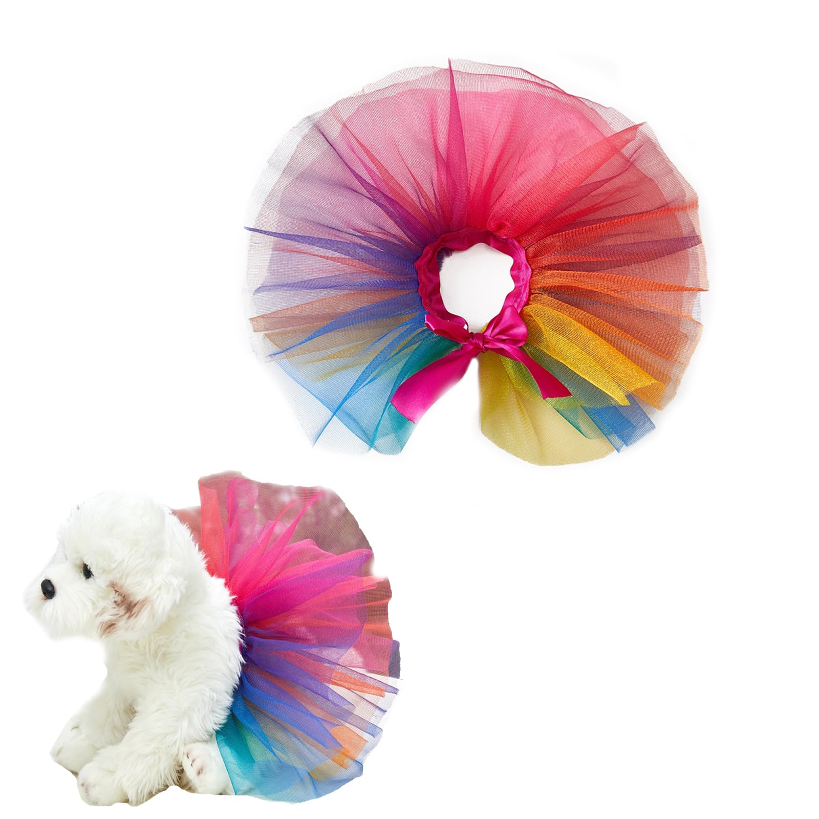 Golden Apple ﻿Puppy Dog Cat Tutu Skirt Pet Lace up Rainbow Tulle Dress for Hoilday Party Cosplay Costume (M)