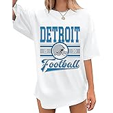 OCURHU Football Shirts for Women Football Team Fan Tshirts Game Day Outfits Oversized Football Helmet Graphic Apparel