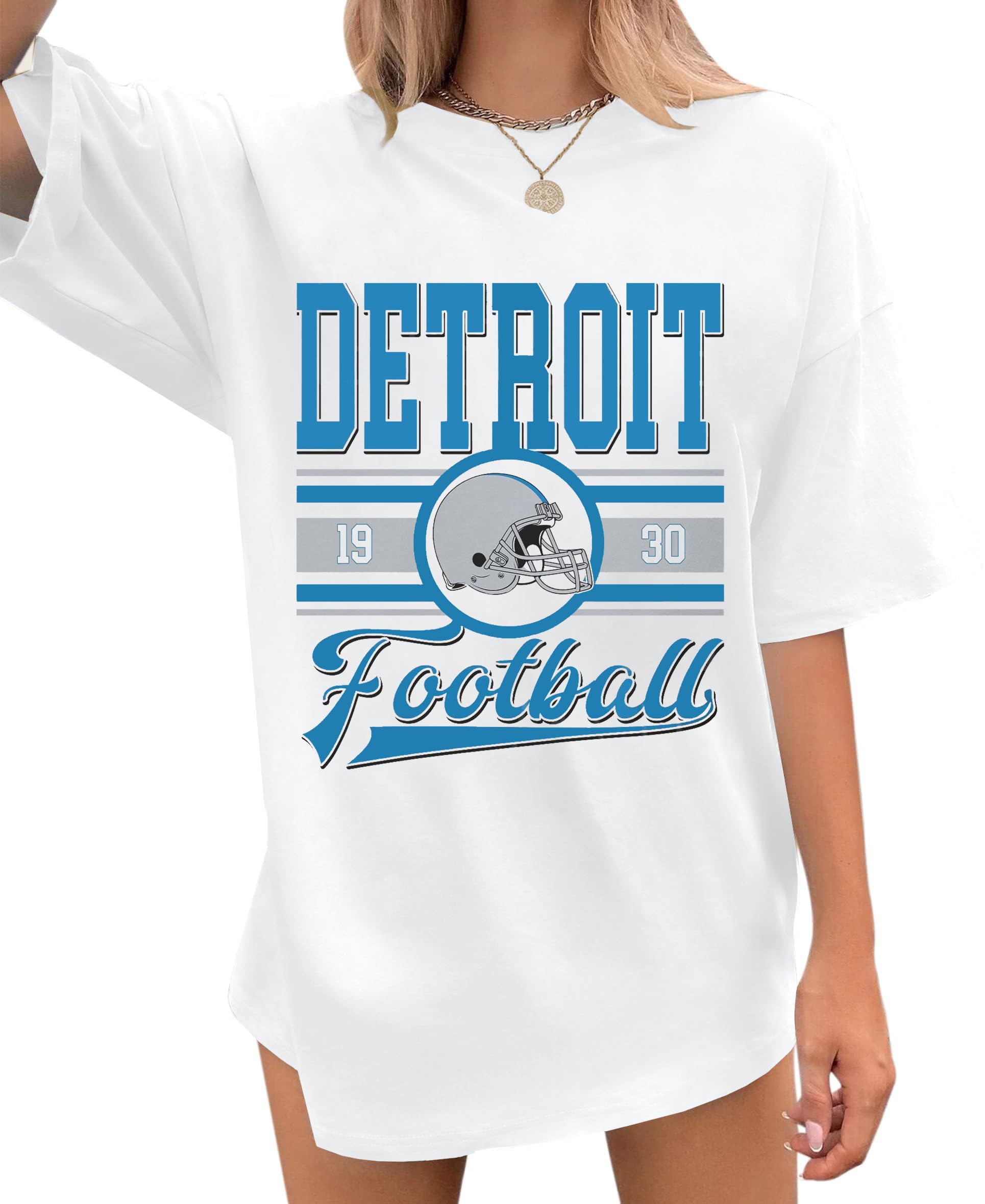 Photo 1 of OCURHU Football Gameday Outfits Women Oversized Football Fan Shirts Football Helmet Graphic Tee Tops White XL