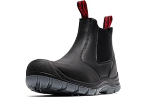 ANGRYRAM Steel Toe Slip on Work Boots for Men Waterproof Slip Resistant Fire Station Mechanic Boots Comfortable Construction Chelsea Safety Shoes