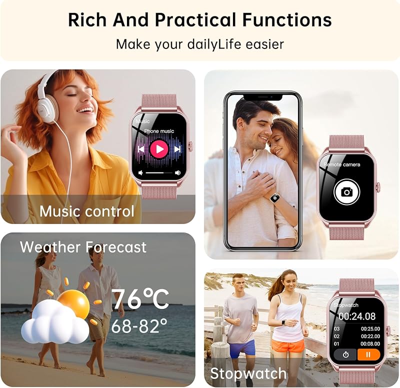 Smartwatch Damen mit Telefonfunktion, 1,83" Zoll Touchscreen Fitness Tracker, 120+ Sportmodi, IP68 Wasserdicht Smart Watch mit Herzfrequenz, Schlafmonitor, Schrittzähler für iOS Android (Rose) — Foto 7 von 7