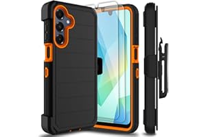 Leptech for Samsung Galaxy A16 5G Case with 2 Pack Tempered Glass Screen Protector, [Holster Series] Kickstand Belt Clip Military Grade Shockproof Protective Phone Cover Case (Black/Orange)
