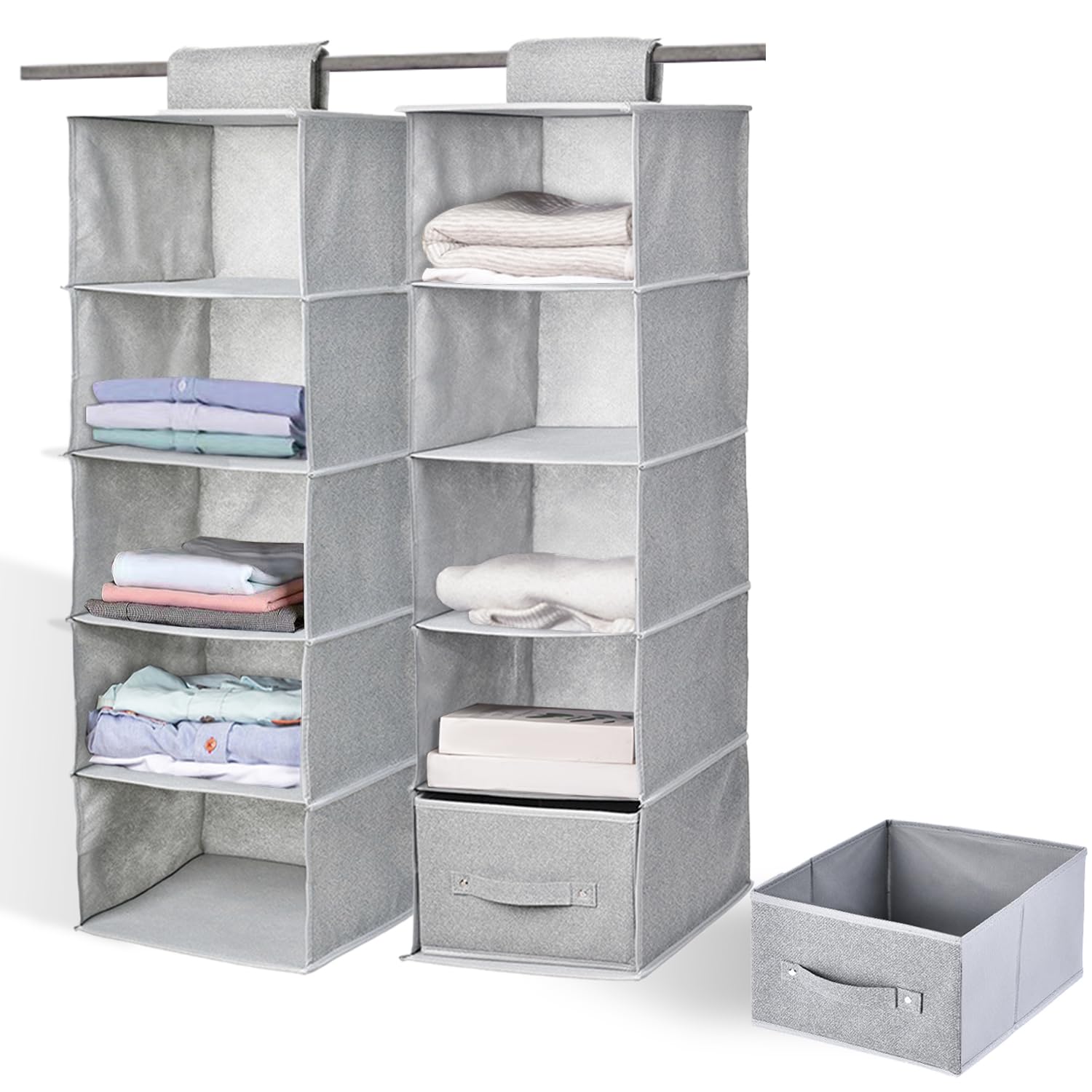 Chostky 2PCS Hanging Storage Organiser with 2 Removable Drawers, 5 Shelves Hanging Shelves Unit for Bedroom