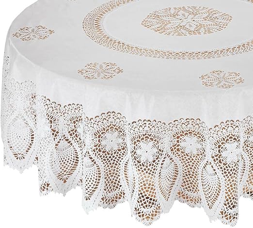 Amazon Com Miles Kimball White Vinyl Lace Tablecloth 70 Round Home Kitchen