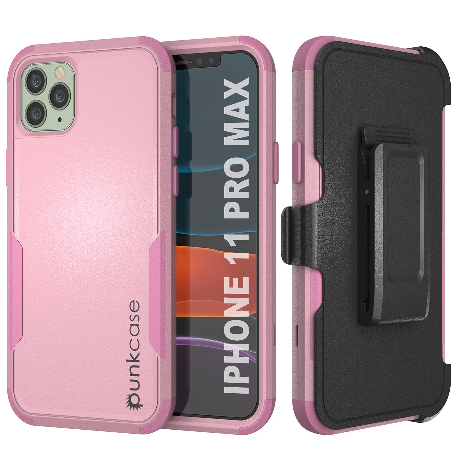 Punkcase for iPhone 11 Pro Max Belt Clip Holster Case [Patron Series] 4-1 Rugged & Protective Multilayer Phone Cover W/Integrated Kickstand for iPhone 11 Pro Max (6.5") (2019) [Pink]