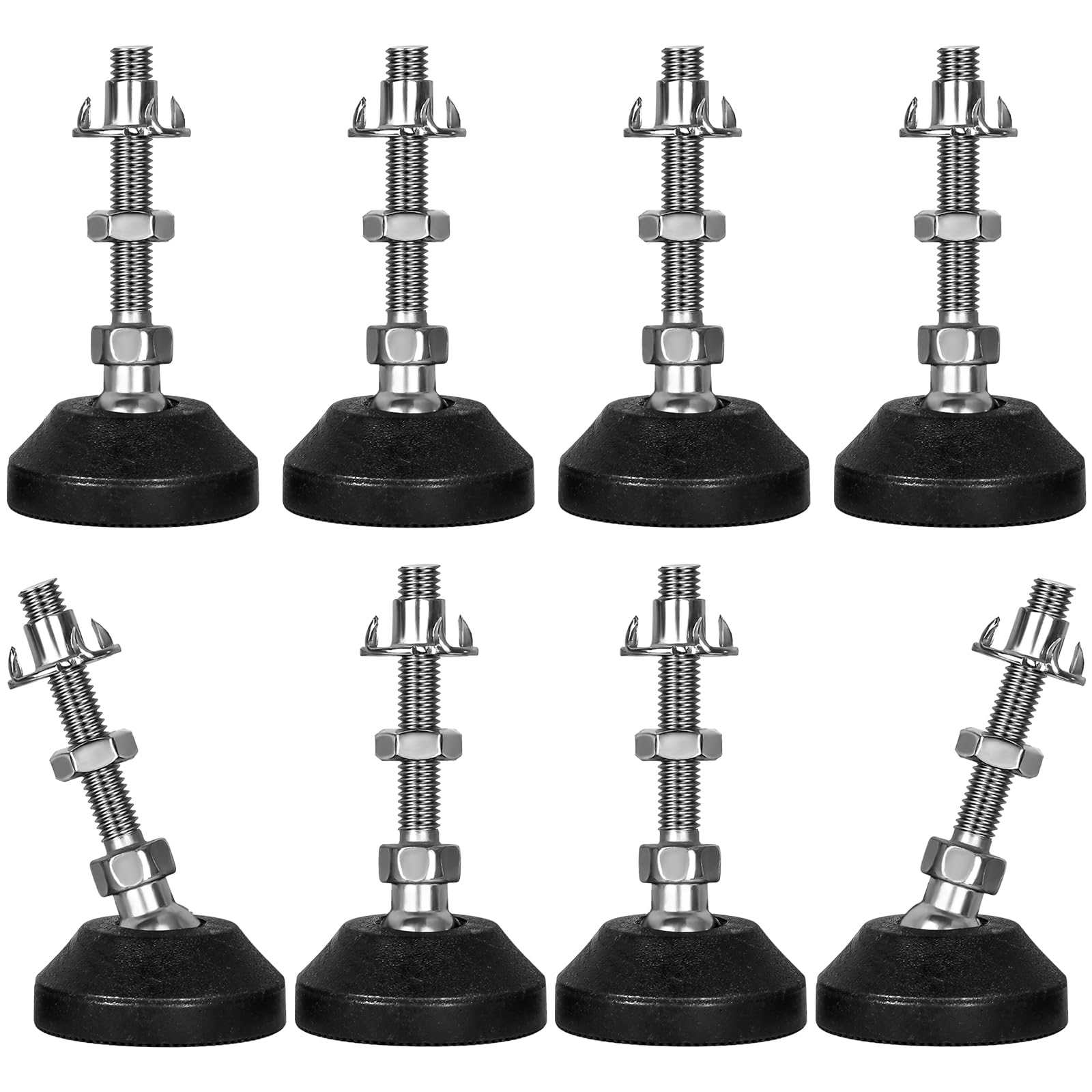 SHUIOG Pack of 8 Adjustable Foot M8 x 50 mm Adjusting Screw, Furniture Foot Base Foot Can Carry Adjustable Feet Adjusting Screw Adjusting Plate Adjustable Foot Maximum 20° Tilt