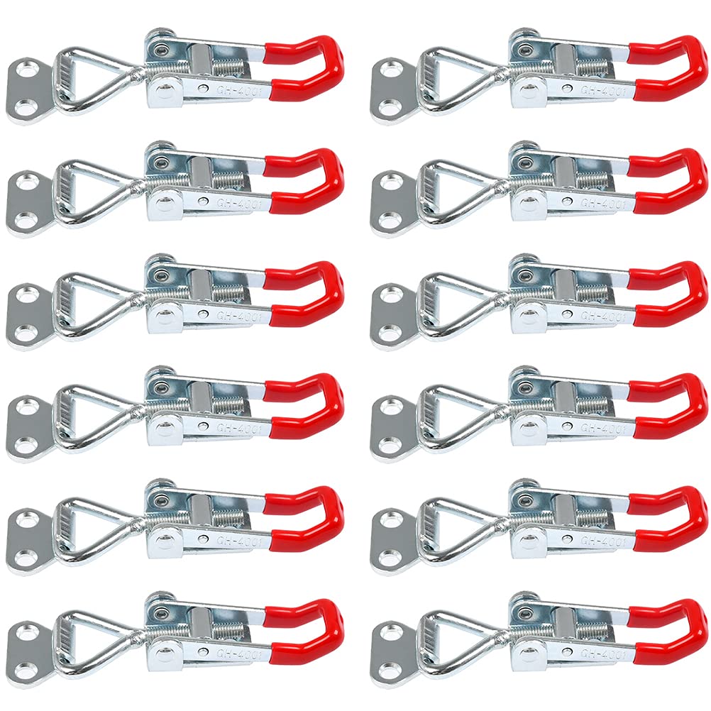FOCCTS GH-4001 Toggle Catch Latches,12 Pack Metal Toggle Clamps, 100kg/220lbs, Adjustable Toggle Clamp, Heavy Duty Hand Tool Quick Release,Holding Capacity Latch Button Toggle Latch