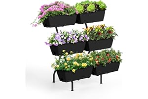 LUPLOM Raised Garden Beds Outdoor with 6 Garden Planter Boxes Freestanding Vertical Raised Bed for Gardening with Legs, Elevated Herb Garden Planter with Water Drainage for Patio, Balcony, Backyard, Black