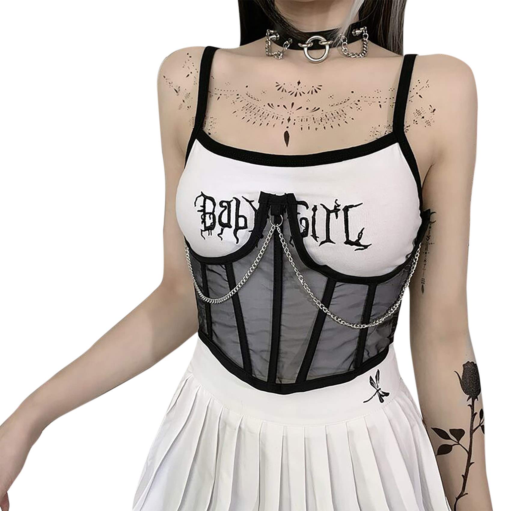 Photo 1 of ANKOMINA Mesh See Through Bustier Lace Up Boned Corset Bodyshaper Crop Top Underbust Waist Cincher Wide Belt for Women large 