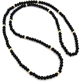 Fashion 21 Jet Black, Brown Tone 6mm 30" Wooden Bead Metal Connect Ball Bead Necklace