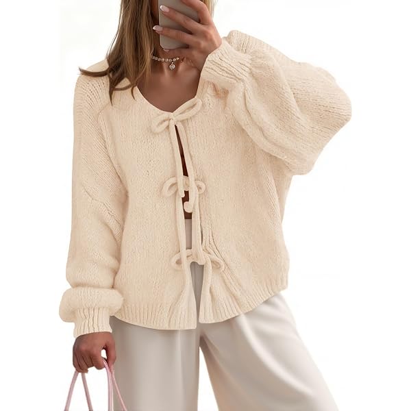 Bow Shrug MakeMeChic Women's Plus Size Bow Tie Front Cardigan Sweater Long Sleeve Drop I 1084815 Bow Cardigan Women