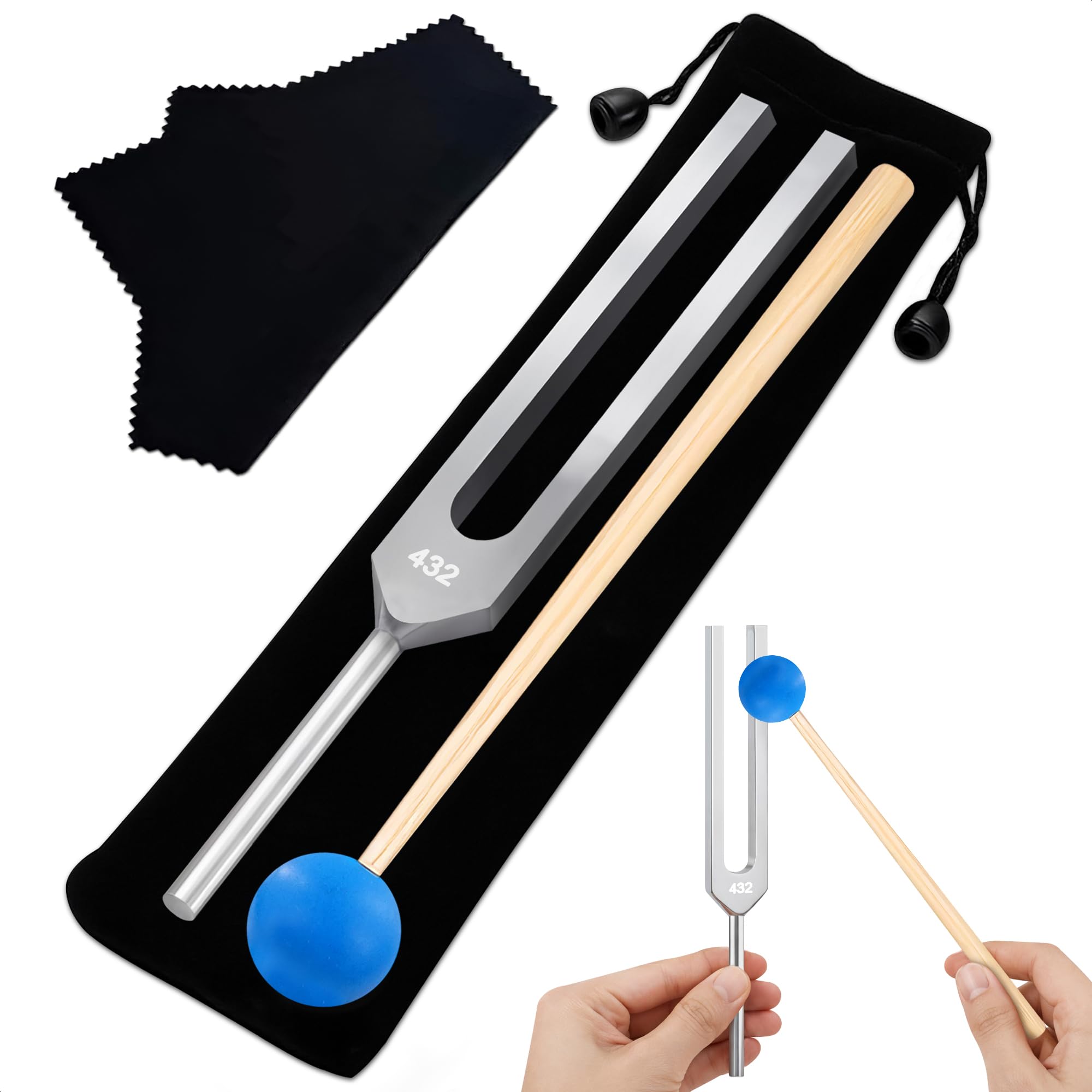 Photo 1 of 432 Hz Tuning Fork Set – 7.2'' Aluminum Alloy, Reflex Hammer, Cleaning Cloth & Bag, Precision Tuned & Durable – Suitable for Meditation, Deep Relaxation, Vibrational Work & Chakra Tuning Forks