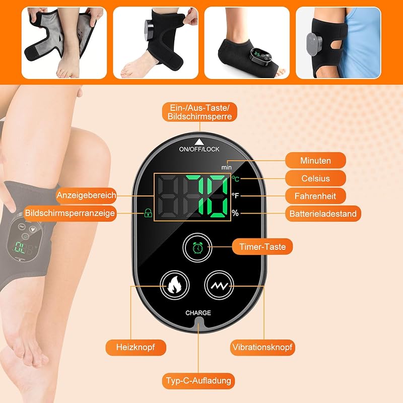 Masseur de Pieds 3 en 1 Électrique et Sans Fil - 6 Niveaux de Chauffage, 3 Modes Appareil de Massage avec Bande d'Extension pour Chevill, Talons, Dessus du Pied, Cadeau pour Maman, Papa