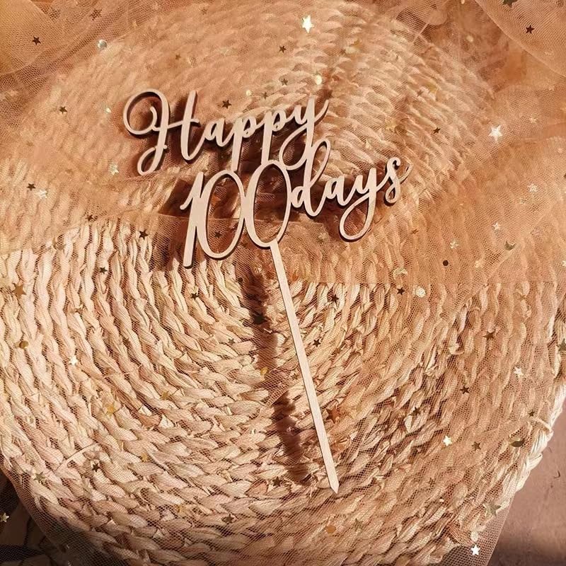 Photo 1 of Wooden Happy 100 Days Cake Topper,?Welcome Newborn?Baby Shower? New Baby Gender Reveal Party Cake Decor,