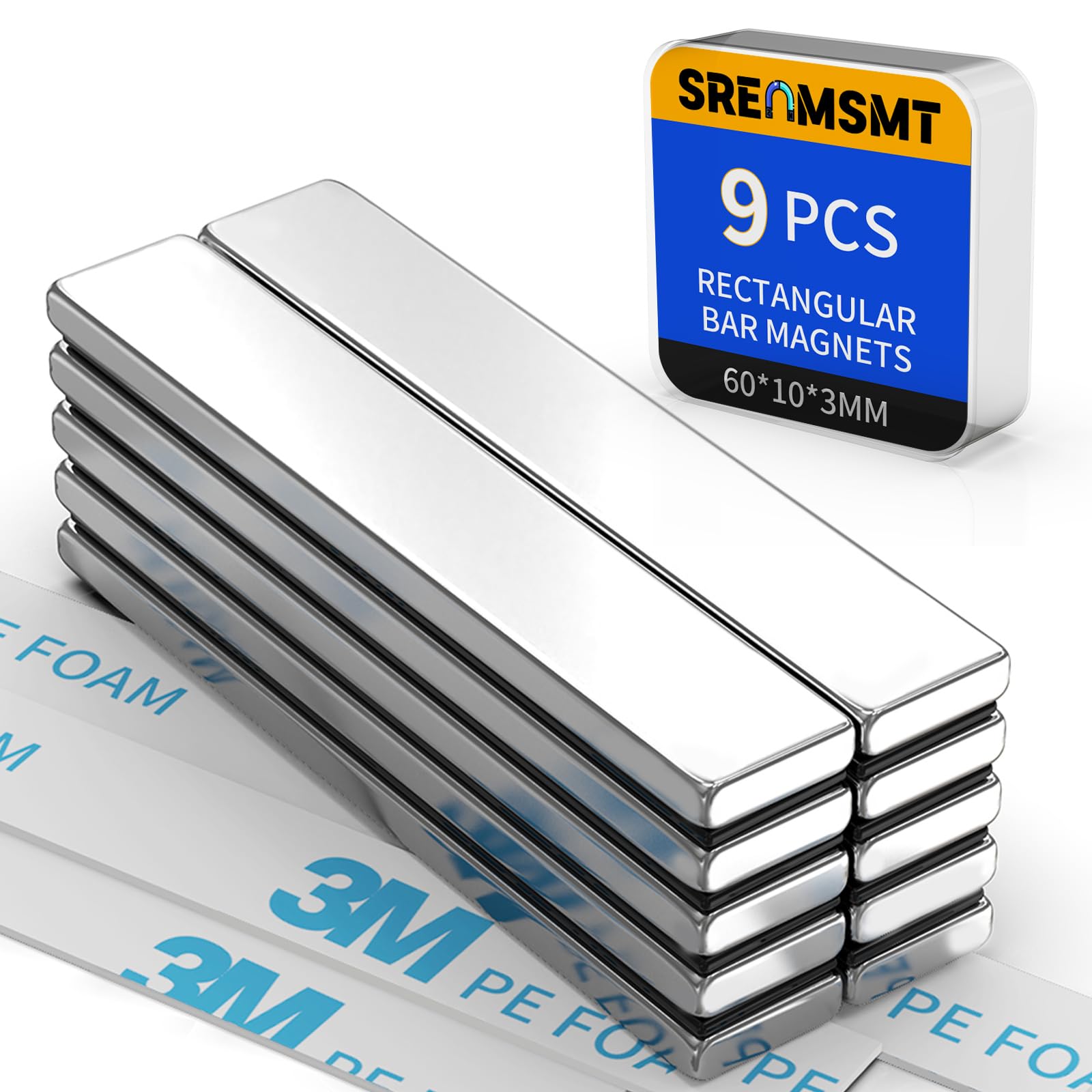 SRENMSMT Powerful Neodymium Bar Magnets, 9 Pack