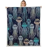 Feelyou Cute Jellyfish Sherpa Blanket Ocean Creature Themed Fleece Throw Blanket Sea Underwater World Warm Plush for Sofa Couch Bed Marine Life Sealife Fuzzy Twin 60"x80"