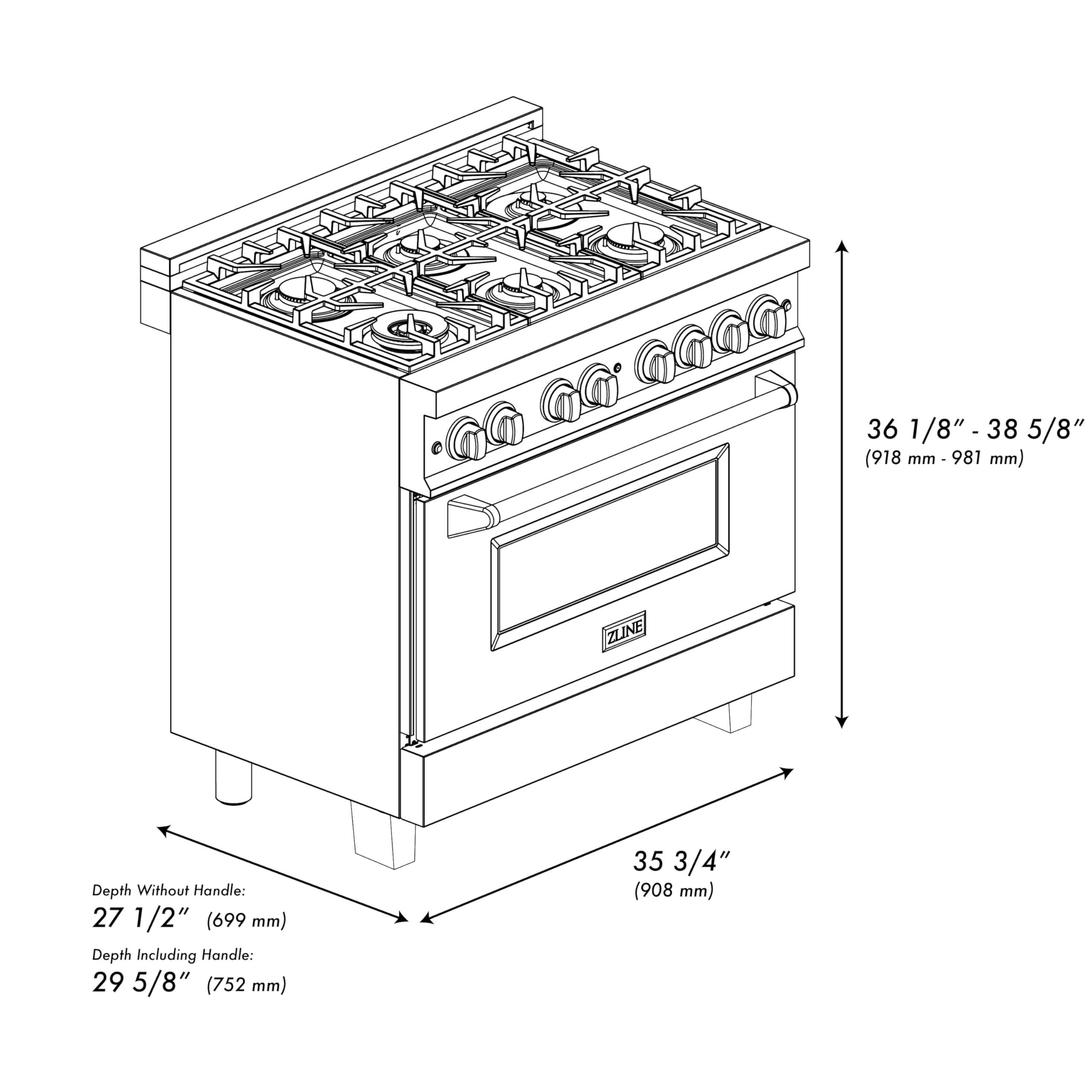 ZLINE Autograph Edition 36 in. 4.6 cu. ft. Legacy Dual Fuel Range with 6 Burner Gas Cooktop and Electric Convection Oven in Black Stainless Steel and Champagne Bronze Accents (RABZ-36-CB)